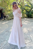 Elegant Ivory Off-the-Shoulder Chiffon Bridesmaid Dress