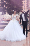 2024 V Neck Long Sleeves A Line Wedding Dresses Tulle PE523CL8