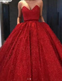 Sparkly Ball Gown Burgundy Strapless Sweetheart Prom Dresses, Long Quinceanera Dresses STI15428