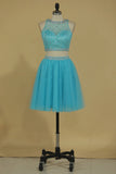 2024 Two Pieces A Line Short/Mini Homecoming Dresses Scoop Tulle P43CRQG7