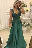 2024 A Line Straps Prom Dresses Open Back Satin With Applique PNS4N1XZ