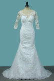 2024 Lace Mermaid Scoop Wedding Dresses With Applique PK31RD6E