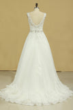 2024 Bridal Dresses A Line V-Back Tulle Chapel Train V-Back Applique & P2S6RAR7