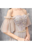 Elegant Off Shoulder Floor Length Tulle Prom Dress PP565GY5