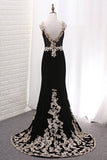 2024 Velvet Evening Dresses V Neck Mermaid With Applique P5NNY2TZ