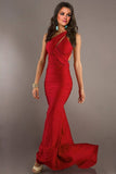 Elegant Prom Dresses 2024 Red Sheath/Column One Shoulder Chiffon PJ7S56G1