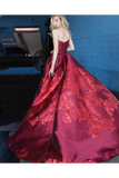 Unique A Line Strapless Burgundy Satin Prom Dresses With Appliques Formal STIPYZN65CB