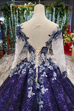 Ball Gown Ombre Sparkly Long Sleeve Sequins Prom Dresses, Quinceanera Dresses STI15066