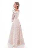 2024 Lace Flower Girl Dresses A Line Boat Neck Long Sleeves PALSA6FH