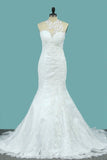 2024 Mermaid Wedding Dresses Scoop Lace With Applique P5EBY935