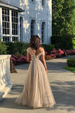 Sparkly A Line Off the Shoulder Prom Dresses with V Back, Long Dance Dresses STI15600