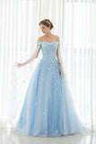 2024 Off The Shoulder Prom Dresses Tulle With Handmade Flowers PYJ1JY17