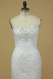 2024 Sweetheart Wedding Dresses Mermaid Tulle With Applique And Beads PMNP2AKC