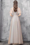 Elegant Off Shoulder Floor Length Tulle Prom Dress, Lace up Bridesmaid Dresses STI15185