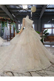 Ball Gown Wedding Dresses Scoop Long Sleeves Top Quality Appliques PM82ZNFH