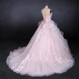 Ball Gown Strapless Sweetheart Wedding Dresses with Lace Applique, Tulle Prom Dresses STI15070