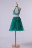 Halter Homecoming Dresses Two-Piece Beaded Bodice P1MFKTQQ