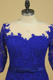 2024 Plus Size Scoop Sheath Half Sleeve With Sash Dark Royal Blue Lace Mother Of The Bride P3R2MJH2