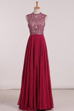 2024 Open Back Prom Dresses A Line Chiffon With Beading Floor P9TE86KC