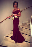 2024 Off The Shoulder Prom Dresses Spandex Burgundy/Maroon Sweep Train With PP2BZD58