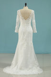 2024 Wedding Dresses V Neck Sheath With Applique Long Sleeves PMB6MAHM