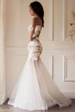 2024 Mermaid Scoop Wedding Dresses Tulle With Applique Sweep P9R142CS