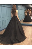 Sexy Ball Gown High Neck Black Tulle V Neck Sequins Party Dresses Prom STIPQC2HNL1