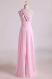 2024 One Shoulder A Line Chiffon Bridesmaid Dresses With Ruffles Pearl PFFPFJLS