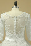 2024 Scoop Mid-Length Sleeves Wedding Dresses A Line Tulle With Applique PP1XQ7YL