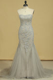 2024 Tulle Prom Dresses Strapless With Applique And P1DX72TF