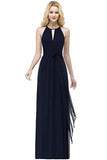 Bow Knot Chiffon Round Neck A Line Sleeveless Wedding Bridesmaid Long Evening Festive PD9XHS9Z