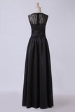 2024 Prom Dresses Bateau A Line With Beaded Tulle Bodice Pick Up Long Satin PDB2ZMHL