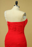 2024 Red One Shoulder Pleated Bodice Sheath Evening Dress Chiffon P8GRHJ8Z