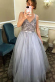 Spaghetti Straps V Neck Tulle Dress For Prom Dresses PDLN61Q5