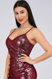 Sexy Spaghetti Straps Burgundy Sequins V Neck Party Dresses Mermaid Prom Dresses STI15358