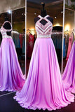 High Quality A-line Chiffon Halter Sleeveless Open Back Prom Dresses