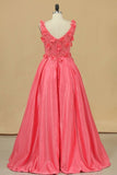 2024 Mother And Daughter Prom Dress V Neck Satin With Handmade Flowers A PSL3NGD8