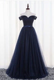 2024 Prom Dresses A-Line Off-The-Shoulder Tulle Floor-Length Dark P8TGRRQ6