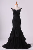 2024 Mermaid Evening Dresses Bateau Tulle With Applique Sweep Train Color PNS36BGN