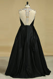 2024 New Arrival Prom Dresses High Neck Satin With Beading PNFPR67K