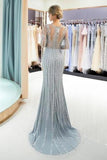 Beaded Evening Dresses Luxury Mermaid Crystal Sweep Train Long Sleeves PASSBQH7