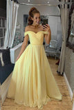 A Line Off the Shoulder Sweetheart Yellow Prom Dresses, Long Formal Dresses STI15551