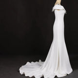 Mermaid V Neck Ivory Simple Wedding Dress, Satin Unique Long Wedding Gowns STI15268