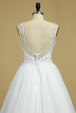 2024 A Line Bateau Open Back Beaded Bodice Tulle Court Train Wedding PP26E27N