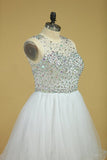 2024 Scoop Beaded Bodice A Line Prom Dress Short/Mini With Tulle Skirt White PQBC6XXD