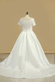 2024 New Arrival Wedding Dresses V Neck Short Sleeves Satin PFLK9PXF