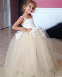 Tulle Applique Spaghetti Straps Backless Flower Girl Dresses Lovely Tutu Dresses