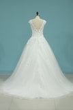 2024 Tulle Bateau Wedding Dresses Open Back With PRCMTNLQ