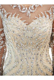 Beaded Evening Dresses Luxury Mermaid Crystal Sweep Train Long Sleeves PASSBQH7