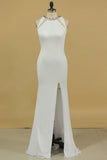 2024 New Arrival Scoop Open Back Prom Dresses With Beads And Slit Spandex PPE1G31K